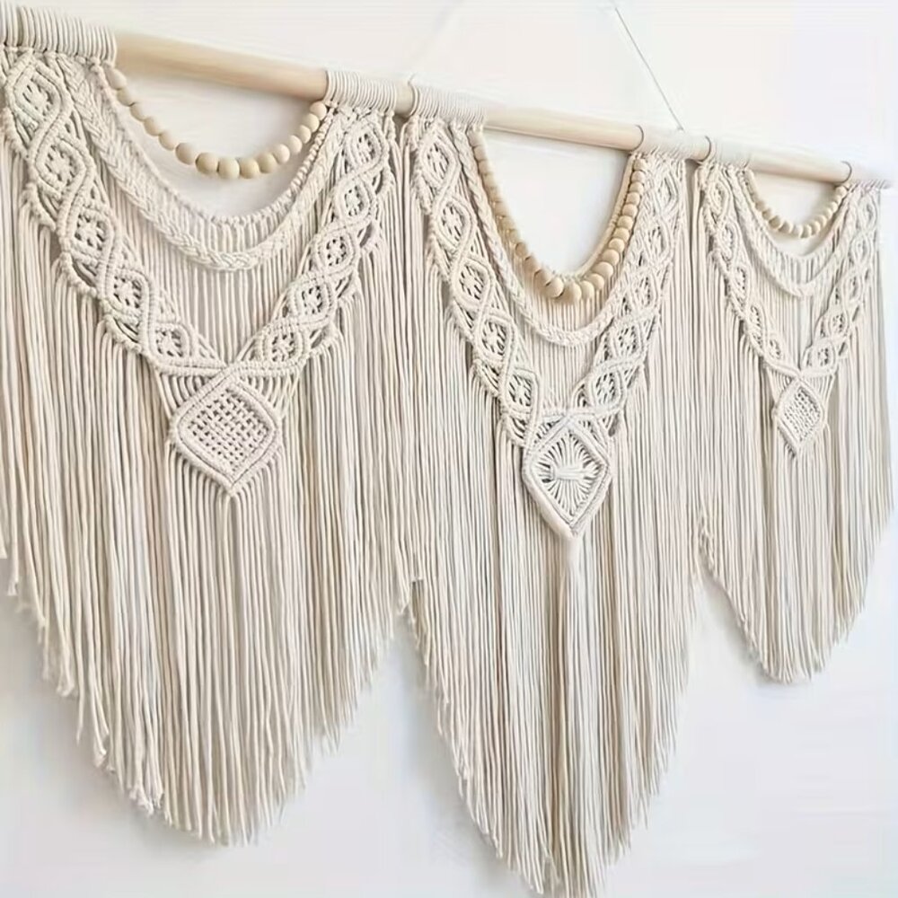 Large Boho Macrame Wall Hanging – Handmade Bohemian Tapestry, Neutral Fiber Wall - Picture 3 of 5